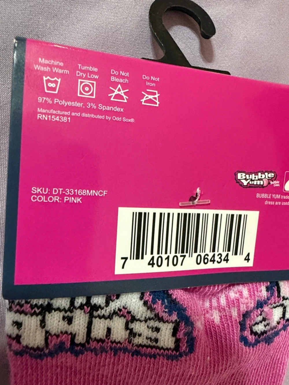 Pink Crew Socks - Bubble Yum Bubble Gum Logo shoe size 6-12